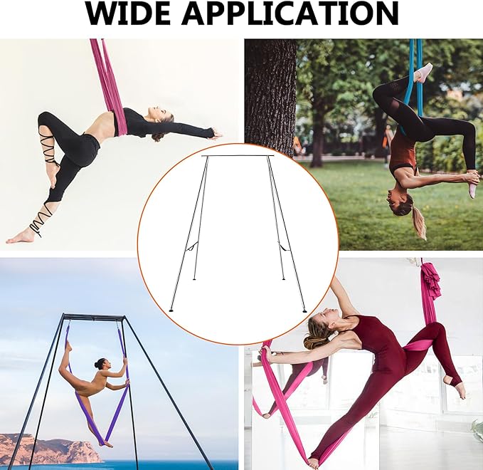 TECSPEC 9.6 FT/115.3 Inch Adjustable Height Aerial Yoga Frame & Hammock, Professional Swing Stand with 18 FT/33FT Aerial Silk, 550lbs Max Capacity-StrideForce Fitness