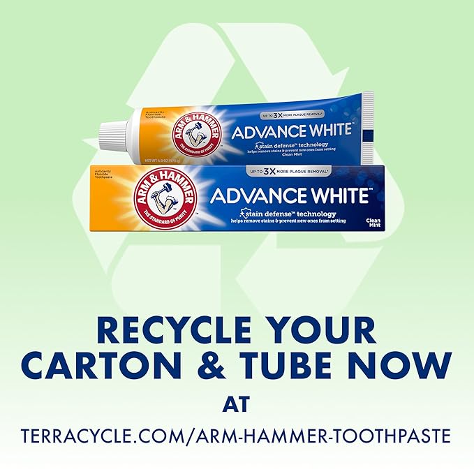ARM & HAMMER Advance White Toothpaste, Teeth Whitening Baking Soda Toothpaste with Stain Defense Technology and Fluoride, Clean Mint Flavor, 6.0 Oz (Pack of 24)