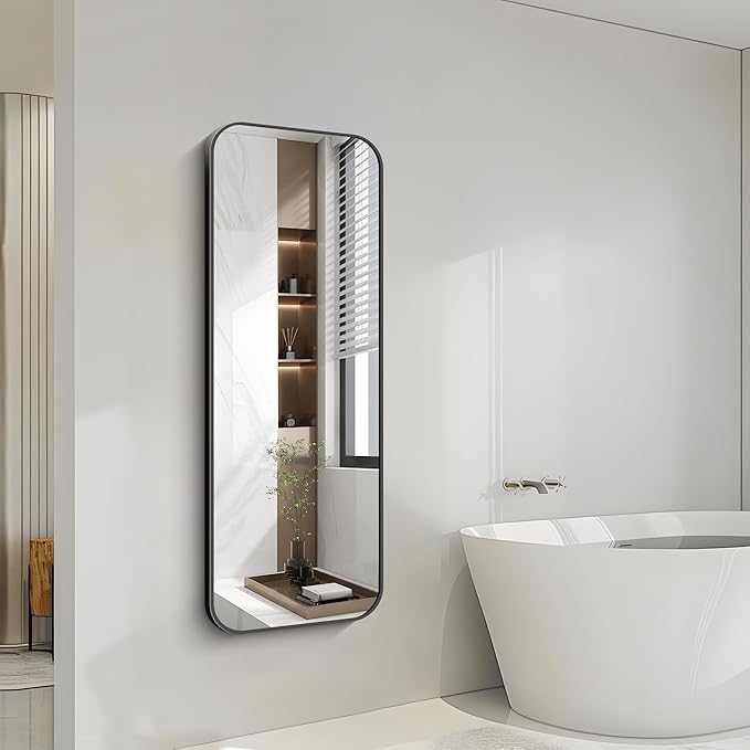 FORBATH Bathroom Mirror 20" x 55", Rectangle Black Bathroom Mirror with Black Aluminum Frame Rounded Corner, Wall Mounted Mirror for Bedroom Entryway Living Room-StrideForce Fitness