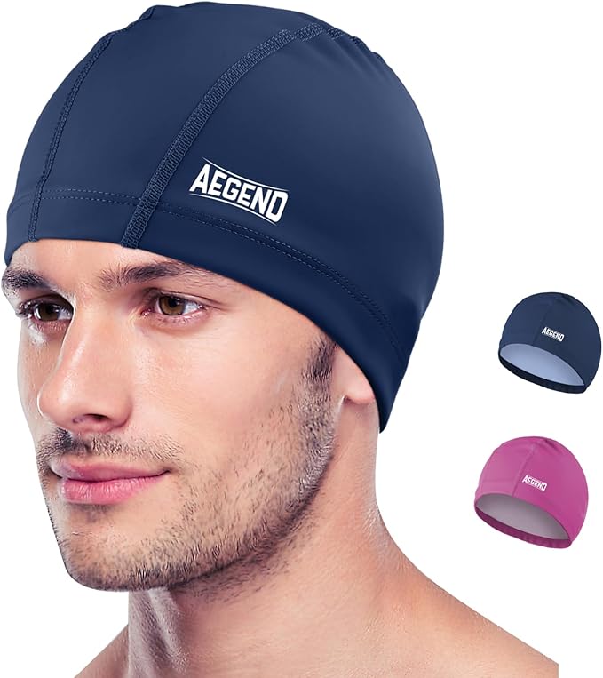 Aegend Fabric Swim Cap, Silicone Waterproof Layer - Breathable Cloth Swimming Cap, Keep Hair Dry with Hight Elasticity for Youth(8-16) Adult, 2 Sizes to Choose-StrideForce Fitness