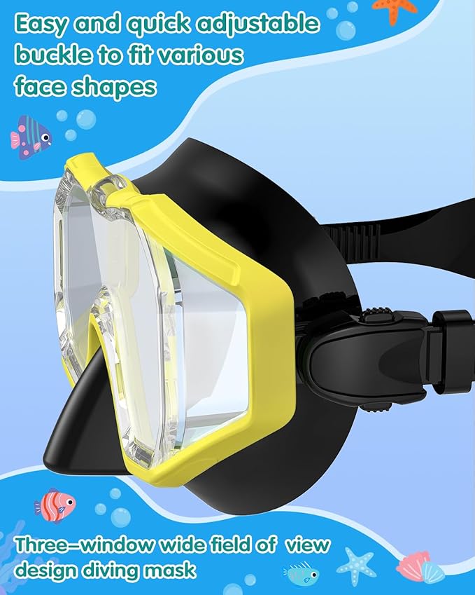 W WSTOO Kids Swim Goggles with Nose Cover,Snorkel Diving Swimming Mask for Youth 5-15,HD 3-Window Wide Vision Anti-Shattered Lens Anti-Fog&Leak-StrideForce Fitness