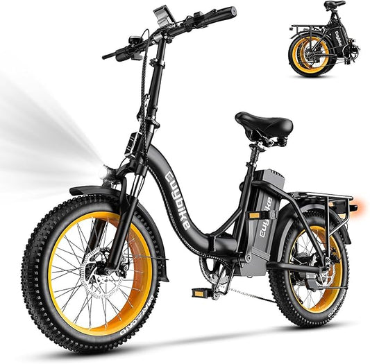 Foldable Electric Bike for Adults, Peak 1000W Brushless Motor 30MPH 70Miles City Commuter Ebike, 48V 20AH Lithium Battery, 20" Fat Tire 7-Speed E-Bicycle with Front Suspension Colourful LCD Display-StrideForce Fitness