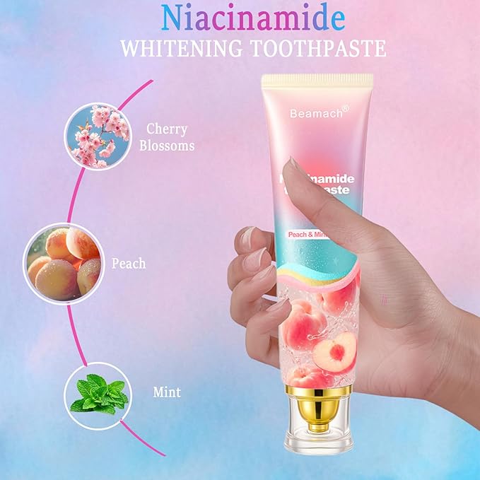 Niacinamide Whitening Toothpaste, Triple White Probiotic Whitening Toothpaste, Fluoride-Free| Sensitivity Relief | Fresh Breath & Stain Removal Formula | Sakura Peach Fragrance (2)