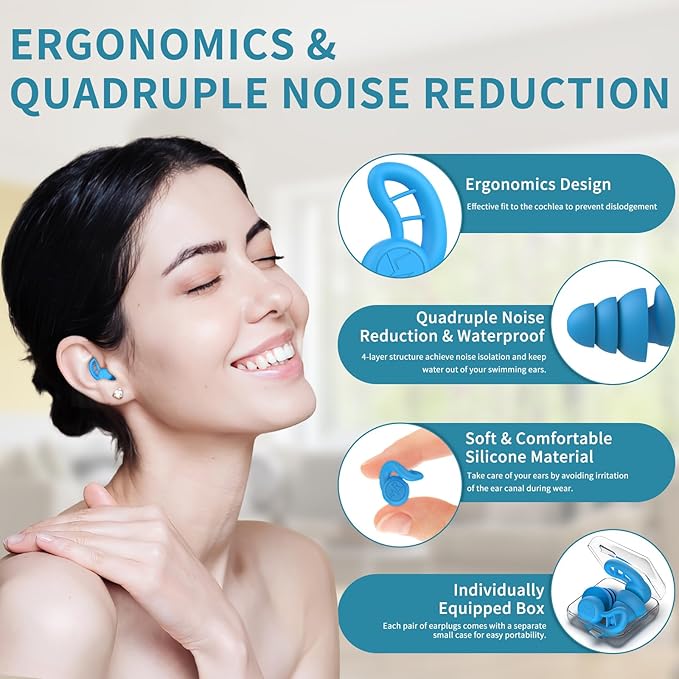 Swimming Ear Plugs for Adults, 4 Pairs Reusable Silicone Waterproof Colorful Swim Earplugs for Swimming Showering Snorkeling Surfing and Water Sports, Water Ear Plugs for Men and Women-StrideForce Fitness