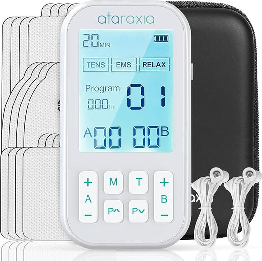 TENS Unit Muscle Stimulator, 3-in-1 EMS Massager Machine, Masajeador Muscular Electrico with 60 Modes, for Gradual Shoulder, Sciatica, Muscle Relaxation,Relieve Back Pain, with 12 TENS Pads