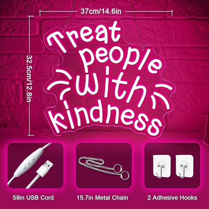 Treat People with Kindness Neon Sign,Pink Led Neon Signs for Wall Decor,Dimmable Inspiring Letter Neon Lights USB Be Kind Light Up Signs for Bedroom Classroom Kids Room,Gift for Boys Girls-StrideForce Fitness