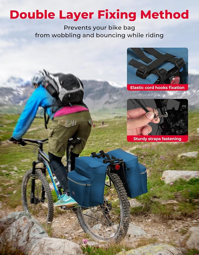 KEMIMOTO Bike Bag Panniers with Rain Cover, 34L Waterproof Bicycle Saddle Bag for Rear Rack Mountain Biking Bags Storage, Ebike Accessories for Commuter Grocery Shopping Travel Carrier, Blue-StrideForce Fitness