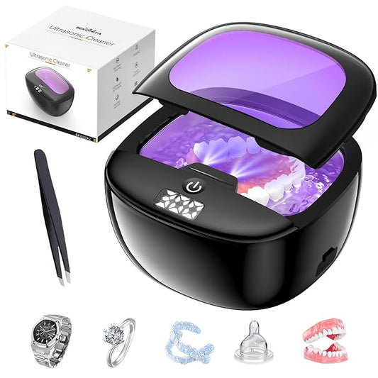 Ultrasonic Retainer Cleaner, 45kHz Dental Cleaning Pod for Dentures, Aligners, Night Guards & Jewelry, 150ML Denture Cleaner 2 Timed Modes & Travel Design