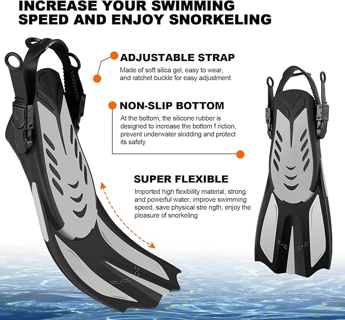 Odoland Kids Snorkeling Packages Snorkel Set, Dry Top Snorkel Mask with Adjustable Swim Fins for Boys and Girls Age 7-14-StrideForce Fitness