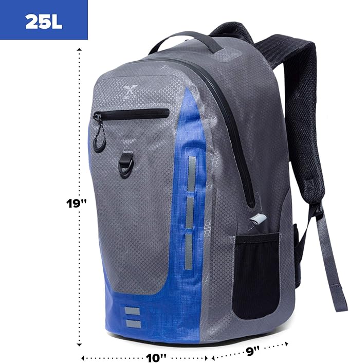 Submersipack Waterproof Backpack - Submersible, Inflatable, Floating TPU Coated Durable Nylon Dry Bag with Airtight Zipper for Kayak, Fishing, Boating, Hiking, Paddle Board (Deep Blue, 25L)-StrideForce Fitness