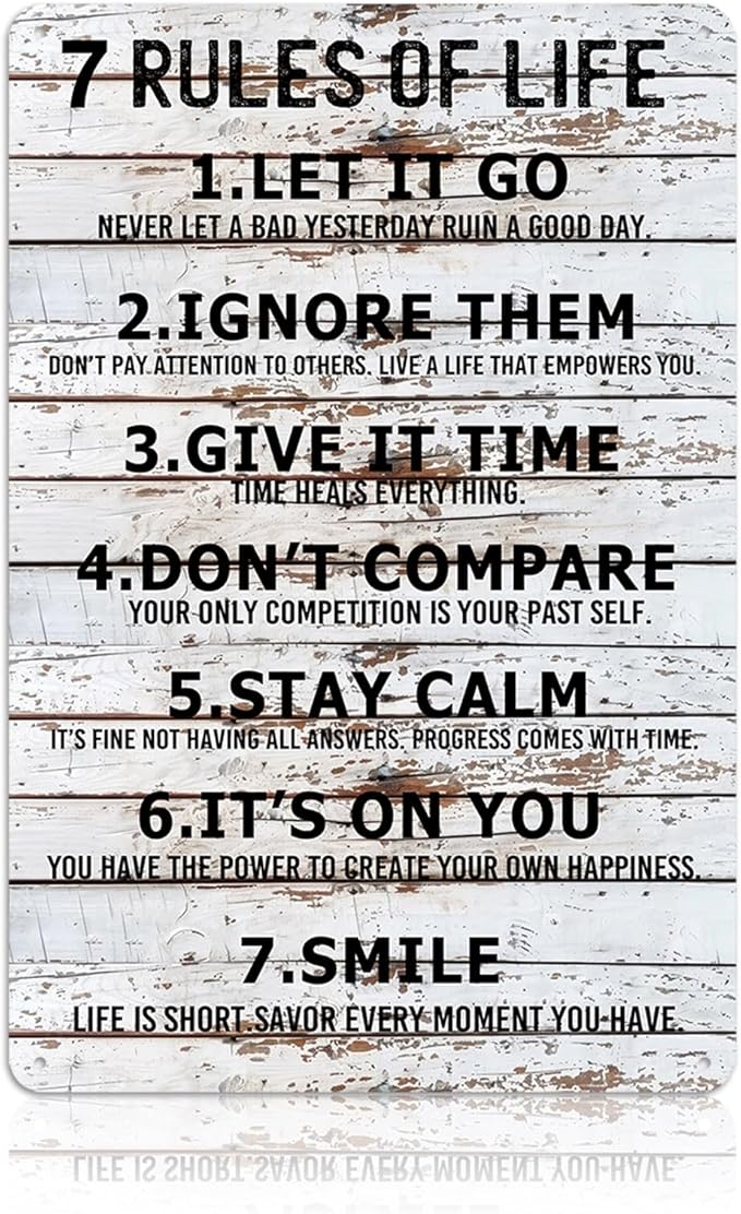 Teen Boys Room Decor - Cool Inspirational Wall Art Teenage Girl Bedroom Stuff 7 Rules of Life Metal Tin Signs for 10-18 Year Old Teens Room Accessories 8x12 Inch-StrideForce Fitness