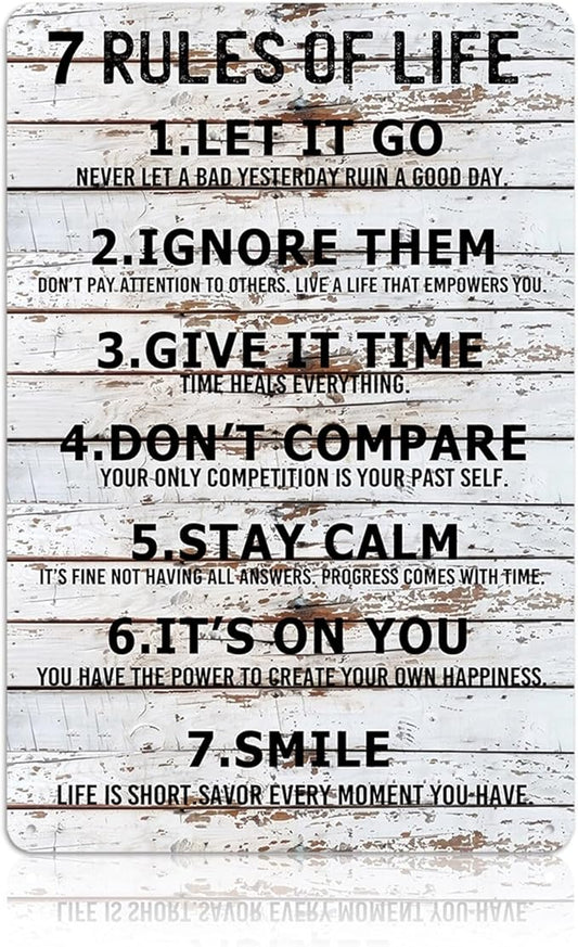 Teen Boys Room Decor - Cool Inspirational Wall Art Teenage Girl Bedroom Stuff 7 Rules of Life Metal Tin Signs for 10-18 Year Old Teens Room Accessories 8x12 Inch-StrideForce Fitness