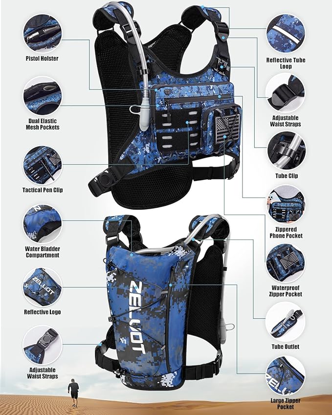 Running Vest with 2L Water Bladder, USA Original Patent, Lightweight Adjustable Chest Pack with Gear Holder, Reflective Running Hydration Vest for Women Men for Marathon-StrideForce Fitness