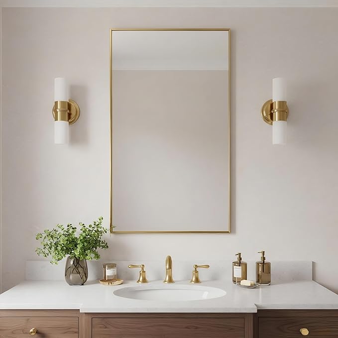 20x36 Inch Brass Bathroom Mirror for Wall, Aluminum Frame Rectangle Rectangular Vanity Mirror, Modern Large for Bedroom, Living Room, Horizontal or Vertical-StrideForce Fitness