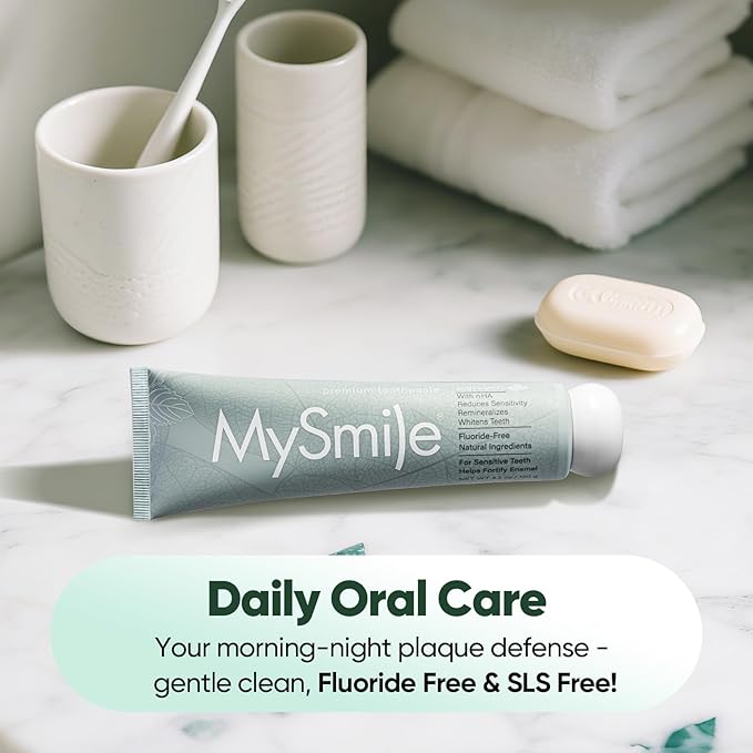 MySmile Fluoride Free Nano Hydroxyapatite Toothpaste for Sensitive Teeth, Strengthens Enamel, Remineralizes & Whitens Teeth, Freshens Breath for Adults, SLS Free, Natural Misty Mint, 4.2 oz, 2 Pack