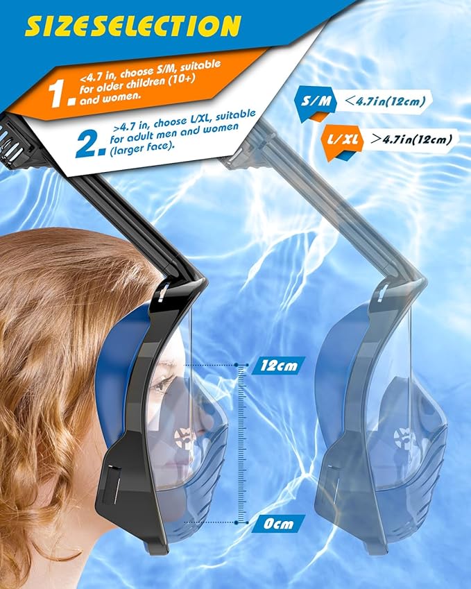 QingSong Full Face Snorkel Mask for Adults, Snorkeling Gear with Camera Mount, 180 Degree Panoramic View Snorkel Set Anti-Fog Anti-Leak-StrideForce Fitness