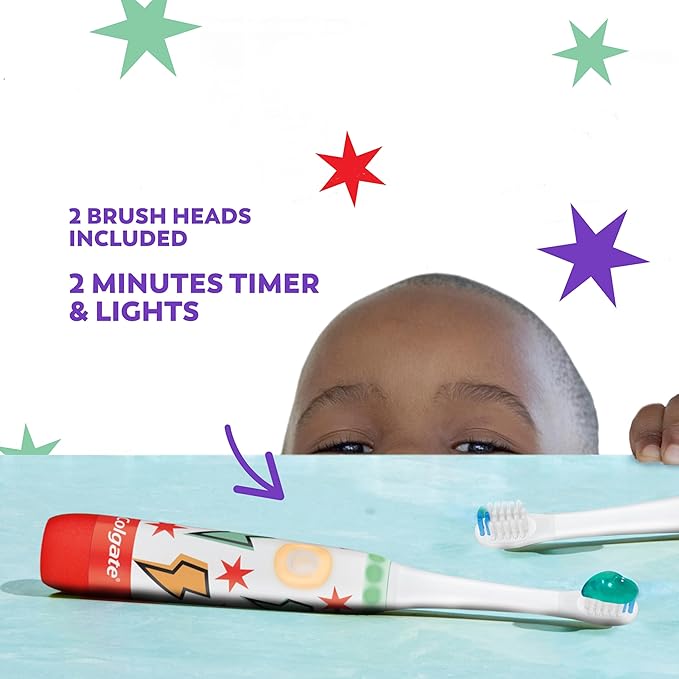 Colgate Advanced Cavity Fighter Kids Battery Toothbrush, Includes AA Battery and Extra Toothbrush Head, Features Built-in Timer and 2 Brushing Modes, for Children Ages 6 and Up