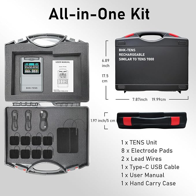 DIY Pluse TENS EMS Unit Muscle Stimulator for Back Pain Relief, Rechargeable TENS Unit Machine with 8 Modes & 8 Electrode Pads. Electric TENS Massager for Chronic Pain, Muscle Relaxation, Home Use-StrideForce Fitness