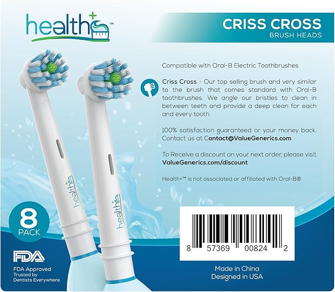Compatible Oral B Braun Criss-Cross Replacement Heads for Electric Toothbrushes - 8-Pack | Standard Tooth Brush Heads with Dupont