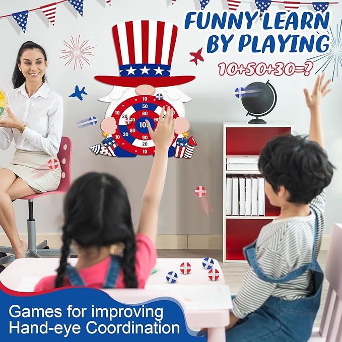 4th of July Games Set Patriotic Dart Board Games with 6 Sticky Balls Independence American Day Party Favor for Red White and Blue Party Throwing Indoor Outdoor Yard(Top Hat)-StrideForce Fitness