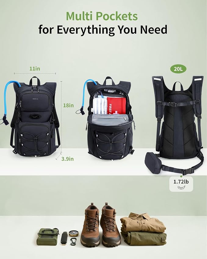 ECOHUB Hydration Backpack for Men Women, 20L Lightweight Hiking Daypack Cycling Backpack with 2L Water Bladder, Insulated Hydration Pack with Waist Pack-StrideForce Fitness