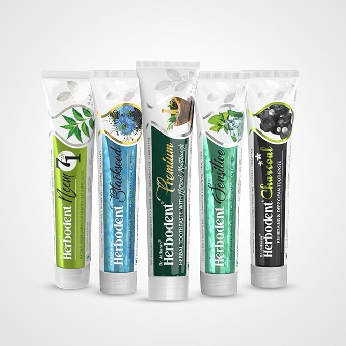Herbodent® Premium | Herbodent® Sensitive | Herbodent® Blackseed | Herbodent® Charcoal | Herbodent® NEEM 7 in 1 Toothpaste- 1 of Each Variant in Big Size | Natural Organic Herbs, Healthy Teeth & Gums