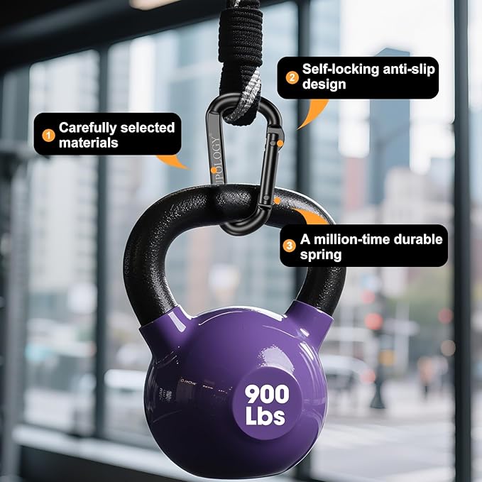 10 PCS Carabiner Clips, Heavy Duty Carabiners D Ring Hook, 900 LBS 2.5" Steel Black Carabeaner Clip Multipurpose for Key Chain, Camping, Hiking, Gym, Backpacking, Pet Leash-StrideForce Fitness