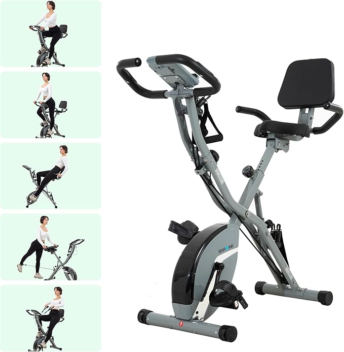 BARWING Stationary Exercise Bike for Home Workout, 5 IN 1 Foldable Indoor Cycling Bike for Seniors, 350LB Capacity, 16-Level Magnetic Resistance, Seat Backrest Adjustments-StrideForce Fitness