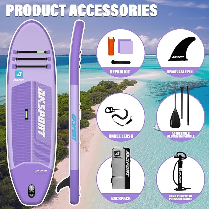 AKSPORT Inflatable Stand Up Paddle Board, SUP Board with All Accessories, Wide Stable Design, Non-Slip Deck, Inflatable Paddle Boards for Youth & Adult-StrideForce Fitness