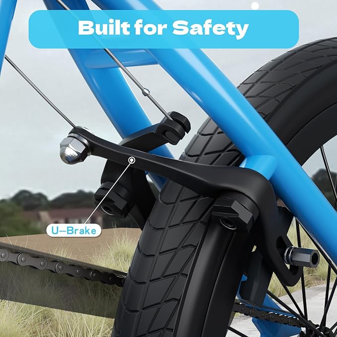 67i Boys BMX Bike 18/20 Inch Ages 8-12 Kids Bicycle with Front Rear U Brake Adjustable Seat Iron Fork 2.09" Wide Tires-StrideForce Fitness