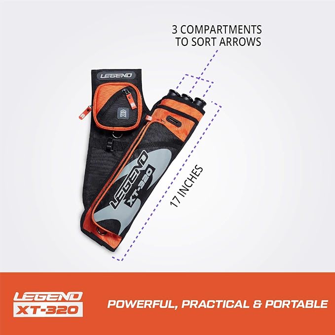 LEGEND XT320 Archery Quivers - Nylon Hip Quivers with 3 Arrow Tube Cases for Target Shooting - Adjustable Waist Belt, T-Slot, Storage Compartments for Accessories, Gear, Tools, Release Tab, Score Card-StrideForce Fitness