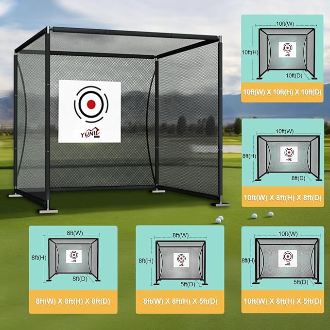 YUNIC Golf Driving Cage with Metal Frame - Choose Standard Hitting Target or Simulator Impact Screen-StrideForce Fitness