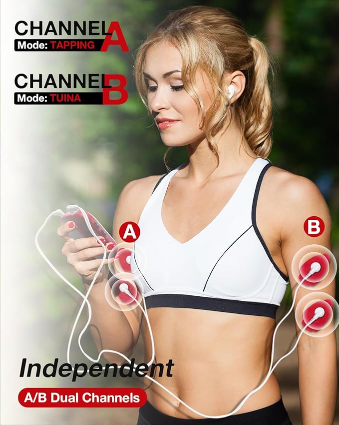 TENS Unit Muscle Stimulator for Pain Relief Therapy–Dual Channel 24 Modes TENS Machine&EMS Muscle Stimulator,Upgraded Large Screen Portable Muscle Stimulator for Back,Shoulder,& Neck Pain with 10 Pads-StrideForce Fitness