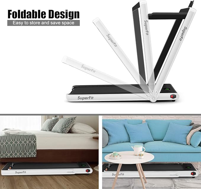 GYMAX Walking Pad, 2.25HP Foldable Treadmill with Smart App & Remote Control, Bluetooth LED Monitor, Small Spaces Compact Running Machine, Folding Portable Under Desk Treadmill for Home Office-StrideForce Fitness