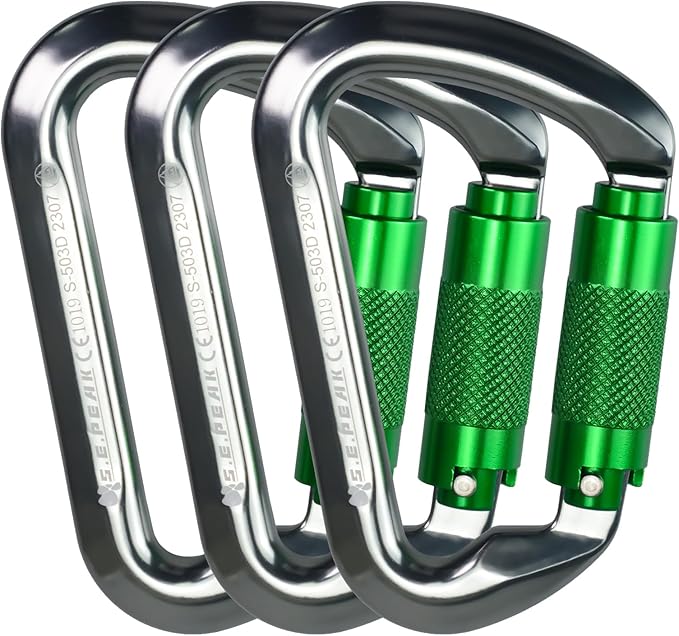 SEPEAK UIAA 30kN Climbing Carabiner Clips, Professional Heavy Duty Twist Locking Carabiners for Climbing,Mountaineering, Rappelling, Camping, Hiking, Swings, Large D Ring Hooks-StrideForce Fitness