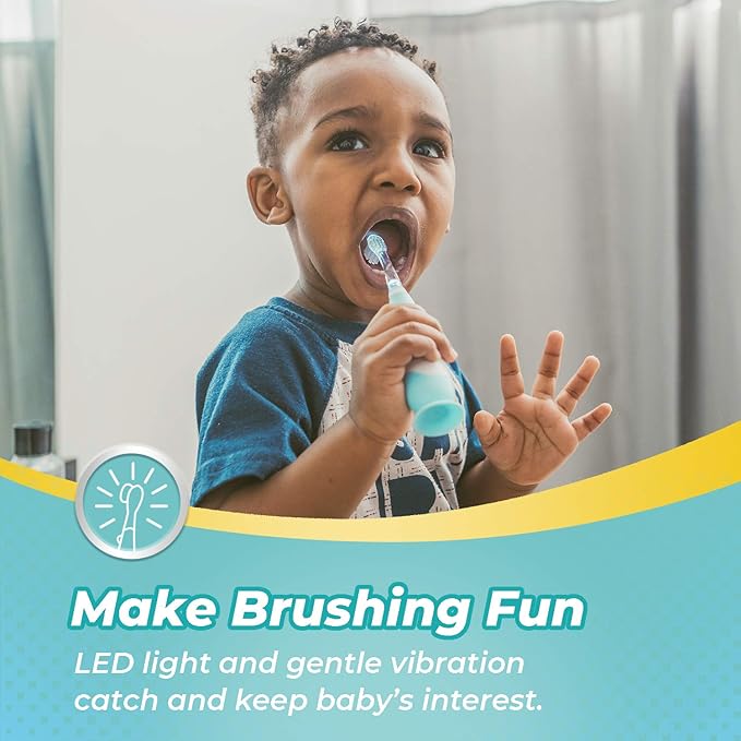 Papablic Toddler Sonic Electric Toothbrush Kids for Ages 1-3 Years, Baby Electric Toothbrush with Cute Dino Cover and Smart LED Timer, 2 Brush Heads (Debby)