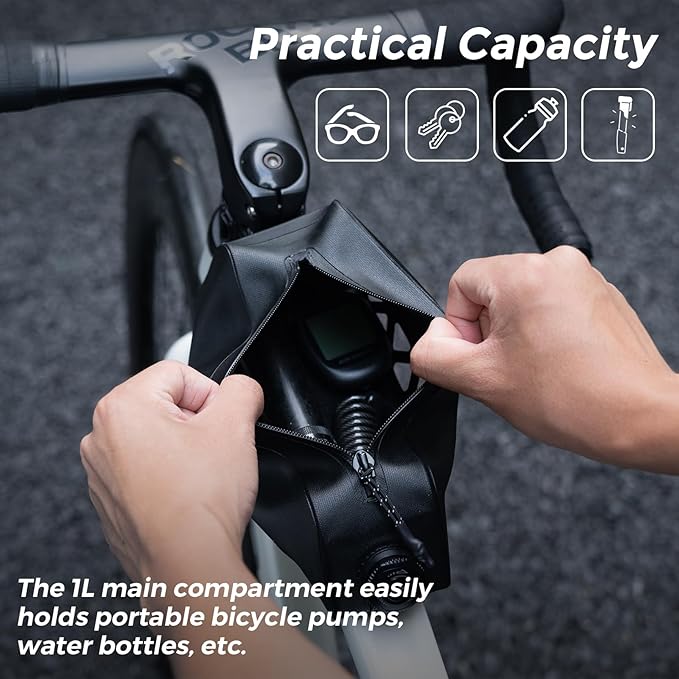 ROCKBROS Top Tube Bike Bag Waterproof Bike Frame Bag Lightweight Buckle Lock Design TPU Material Top Tube Bag Easy Install Cycling Top Tube Front Frame Pack 1L Capacity-StrideForce Fitness