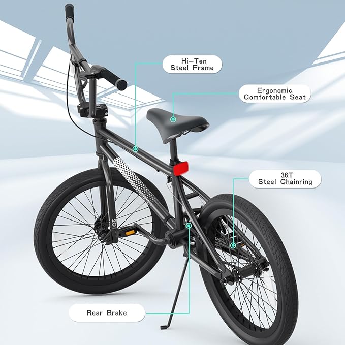 67i Boys BMX Bike 18/20 Inch Ages 8-12 Kids Bicycle with Front Rear U Brake Adjustable Seat Iron Fork 2.09" Wide Tires-StrideForce Fitness