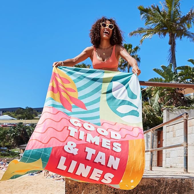 Dock & Bay Beach Towel - Quick Dry, Sand Free - Compact, Lightweight - 100% Recycled - Includes Bag - Good Times & Tan Lines - Extra Large (200x90cm, 78x35)-StrideForce Fitness