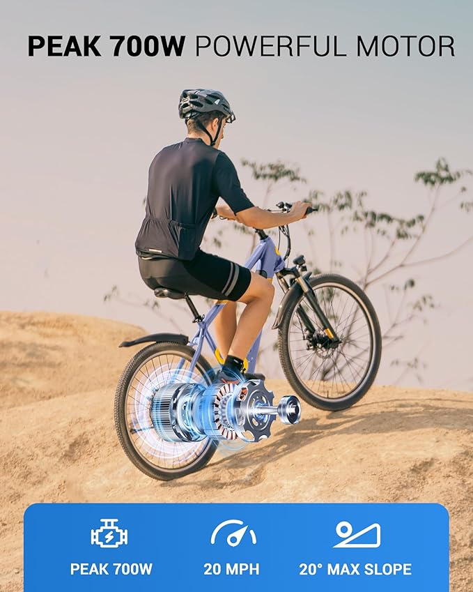 Electric Bike for Adults,26" E-Bike with 700W Peak Motor 21-Speed,Up to 50 Miles Removable Battery,Front Fork Suspension Dual Disc Brakes,Ebikes for Adults Commute Mountain All Terrain-StrideForce Fitness