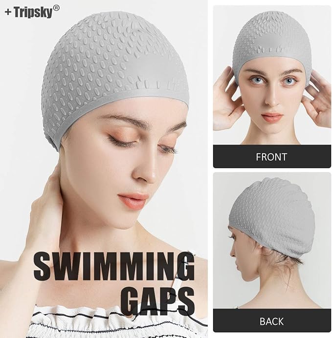 Tripsky Silicone Swim Cap,Comfortable Bathing Cap Ideal for Curly Short Medium Long Hair, Swimming Cap for Women and Men, Shower Caps Keep Hairstyle Unchanged…-StrideForce Fitness