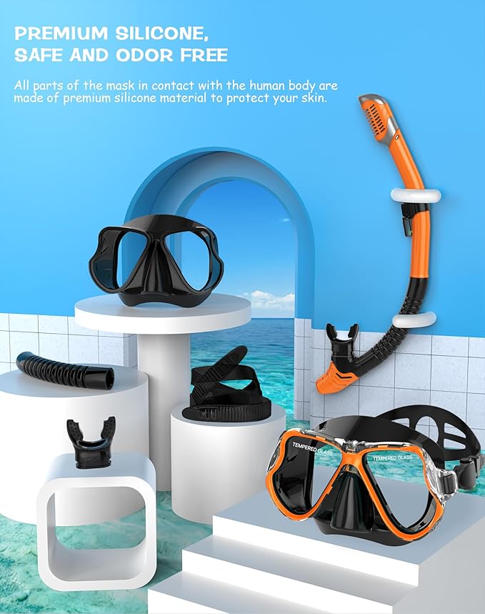 Greatever Dry Snorkel Set,Panoramic Wide View,Anti-Fog Scuba Diving Mask,Professional Snorkeling Gear-StrideForce Fitness