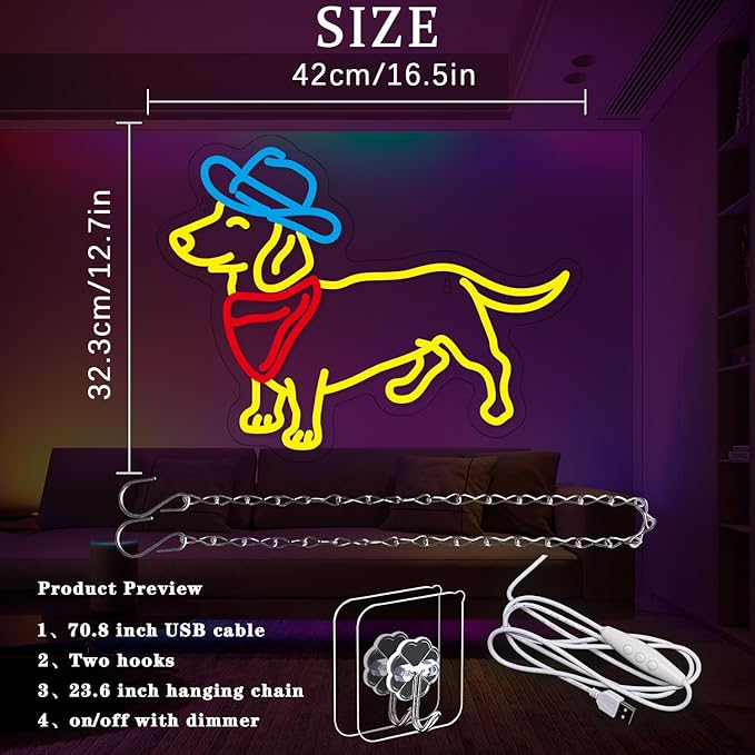 Dachshund Neon Sign for Wall Decor Cowboy Hat Neon Light Dog LED Neon Sign Colorful Neon Lights for Bedroom Zoo Pet Shop Decoration-StrideForce Fitness