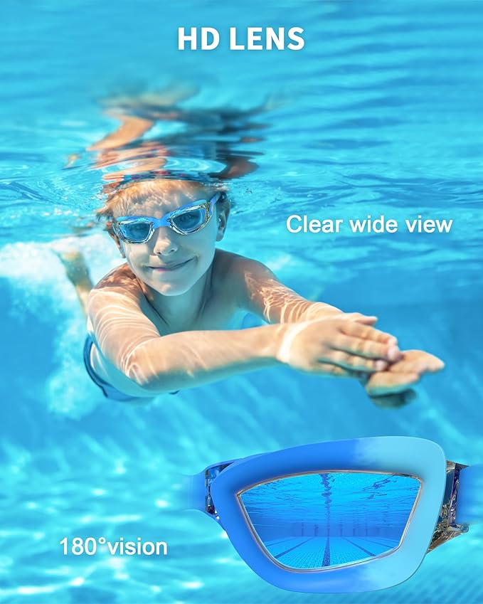 Kids Swim Goggles, Swimming Goggles for Kids with Nose Clip, Earplugs, Nose Bridge for Age 3-15-StrideForce Fitness