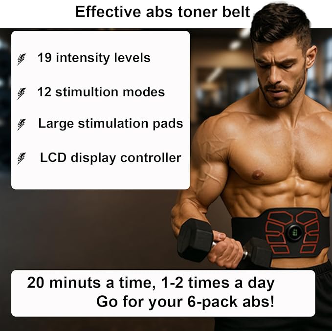 EMS Muscle Stimulator, ABS Stimulator, Abdominal Toning Belt Home Office Fitness Workout Equipment for Abdomen-StrideForce Fitness