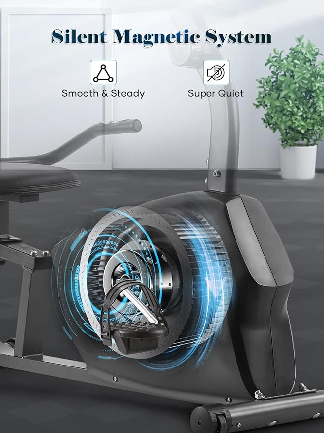 Exercise Bike Recumbent Exercise Bike for Home Stationary Bike Sturdy Quiet 8 Levels Large Comfortable Seat Heart Rate Handle & Device Holder 300 LB Weight Capacity-StrideForce Fitness