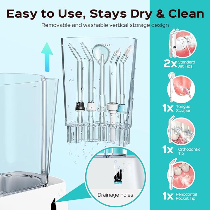 COSLUS Advanced Water Flosser for Teeth: 2 Modes & 12 Pressure Settings Electric Dental Pick for Orthodontic, Braces, Sensitive Gums - Home Use, 5 Jet Tips for Multiple Users, Family, White, E2