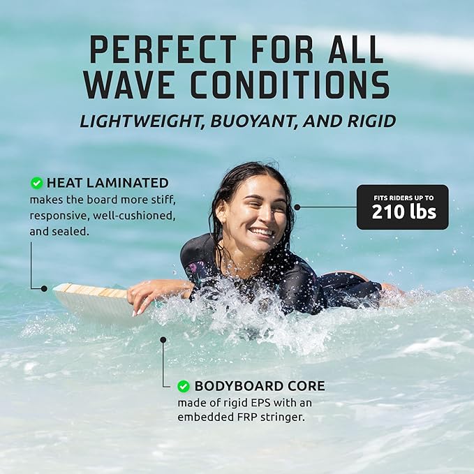 THURSO SURF Quill 42'' Bodyboard Lightweight Durable EPS Core IXPE Deck HDPE Slick Bottom FRP Stringer Crescent Tail Dual Channel Plastic Mesh with Double Stainless Steel Swivel Coiled Wrist Leash-StrideForce Fitness