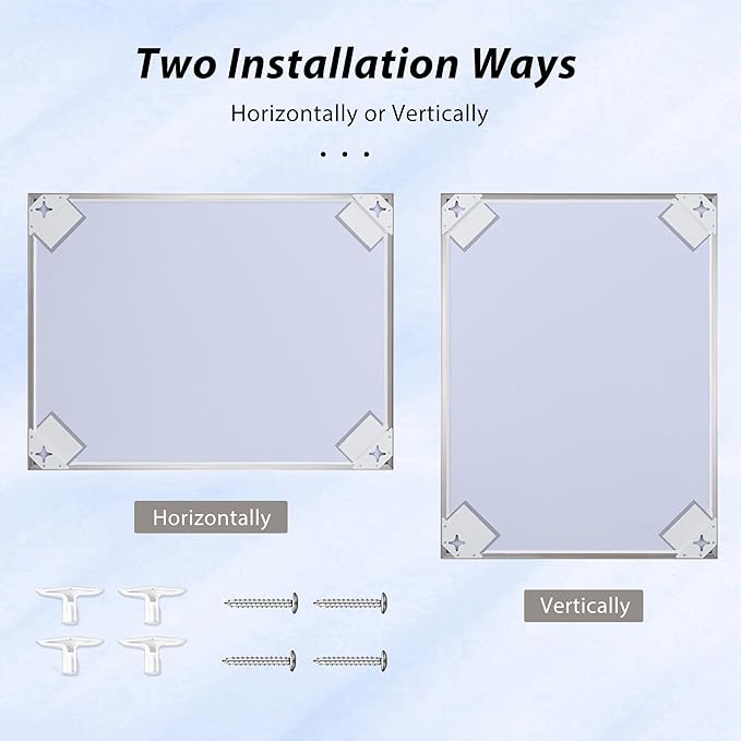 20x36 Inch Nickel Bathroom Mirror for Wall, Aluminum Frame Rectangle Rectangular Vanity Mirror, Modern Large for Bedroom, Living Room, Horizontal or Vertical-StrideForce Fitness