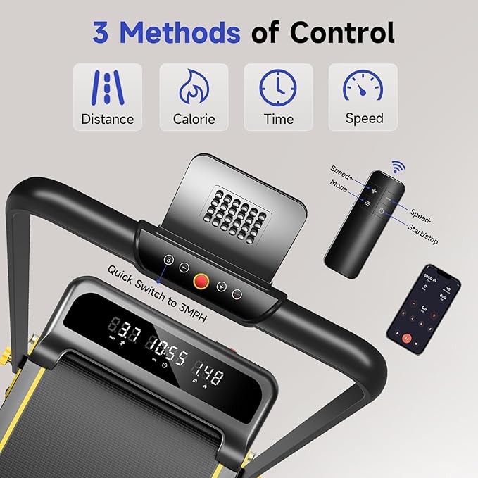 Foldable Treadmill with Incline, Walking Pad with Handle Bar 3 Level Incline, Portable Folding Treadmills for Home/Office 300 Lbs Capacity, Quiet Desk Treadmill with Remote Control & APP-StrideForce Fitness